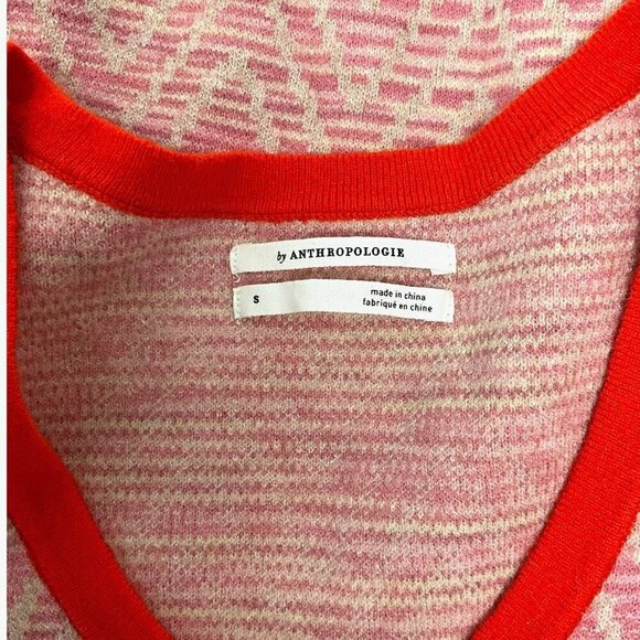 Anthropologie Cherie Puff Sleeved Pullover Sweater Size S V Neck Red Pink - Picture 7 of 8